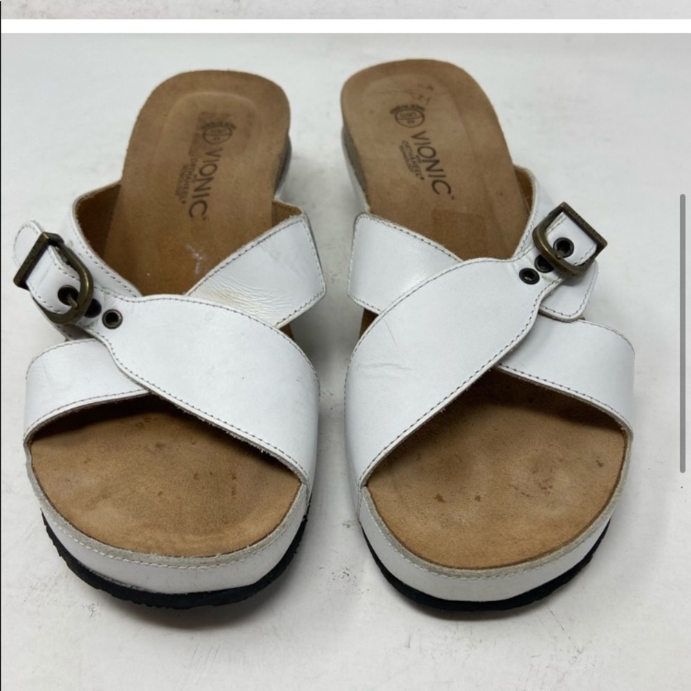 Vionic White Wedge Sandals Orthaheel Leather